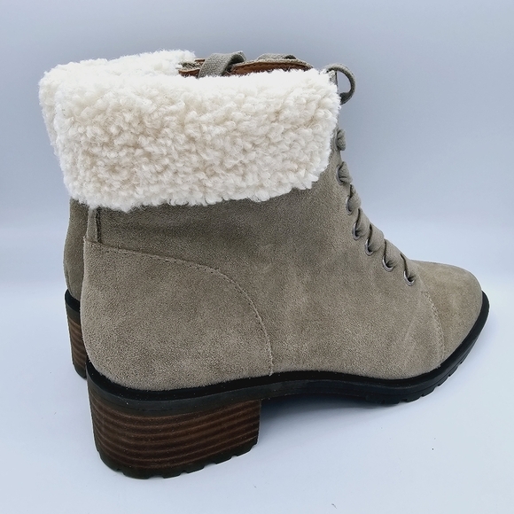 Lucky Brand Jacenia Olive Green Faux Shearling Leather Suede Booties size 8 - Picture 4 of 12